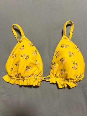 aerie Yellow Floral Ruffled Triangle Bikini Top